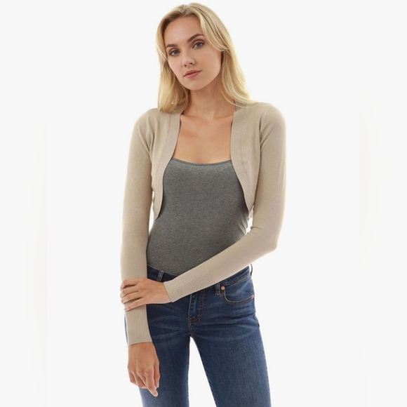 Patti Boutik Women’s Beige Open Front Cardigan Shrug Bolero Fitted Sz S - Picture 1 of 14
